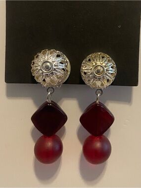 Silver-Top Red Drop Earrings